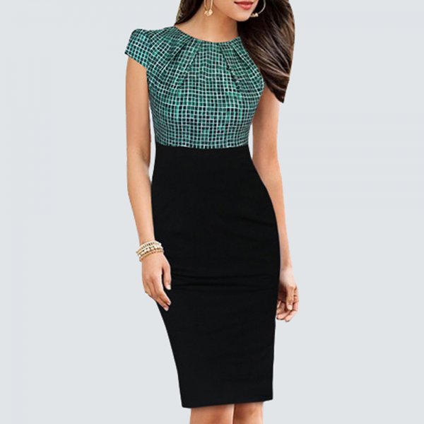 Slim Printed Round Neck Short Sleeve Pencil Skirt Women