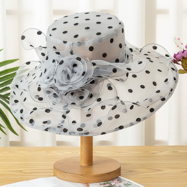 Ladies Large-brimmed Sunscreen Polka Dot Flower Foldable Sun Hat