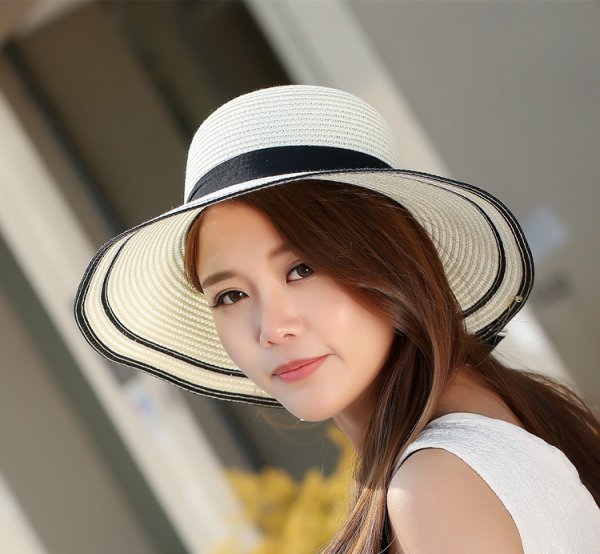 Sun Hat Big Black Bow Summer Hats For Women Foldable Straw Beach Panama Hat Visor Wide Brim Femme Female 2018 New