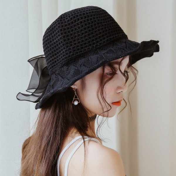 Women's Satin Bow Cotton Linen Sun Hat Foldable